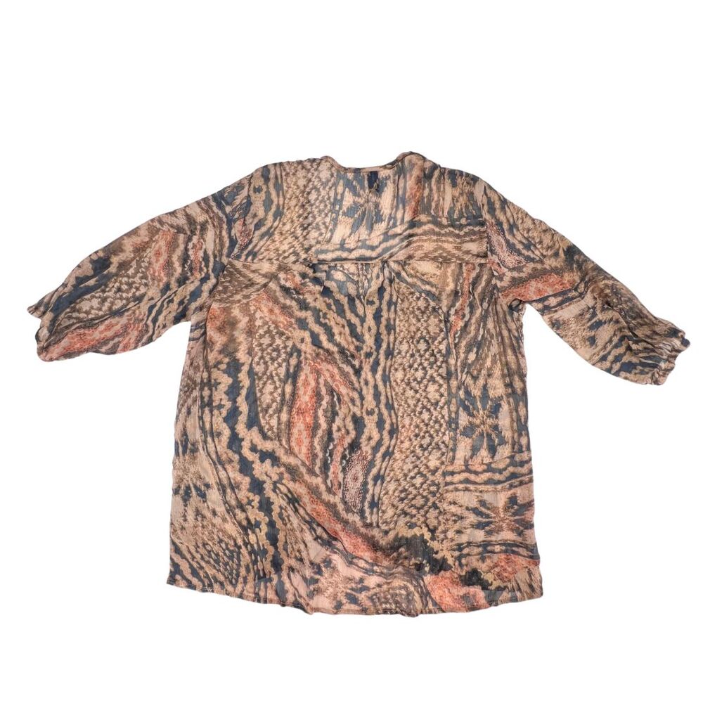 Love Squared Blouse 0X Abstract Print Lace Yoke Trim Sheer Boho Flowy Blouse - Picture 2 of 8